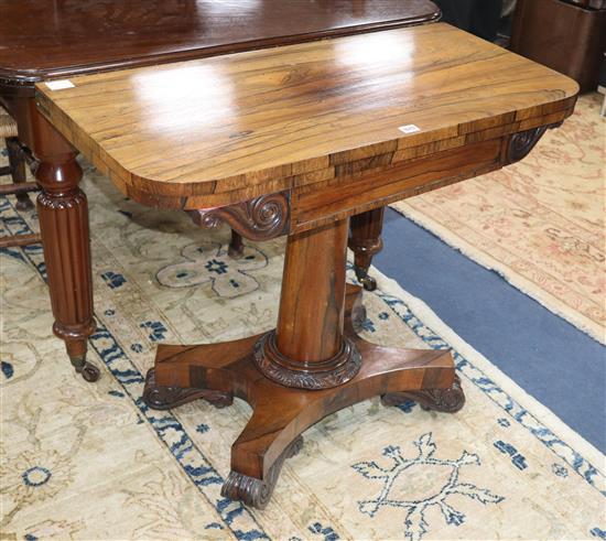 A William IV rosewood folding card table W.91cm